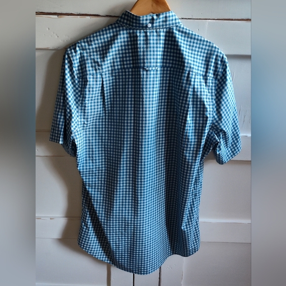 Nordstrom Men's Shop | Blue Checkered Gingham Short Sleeve Button Down | Medium - Picture 2 of 5